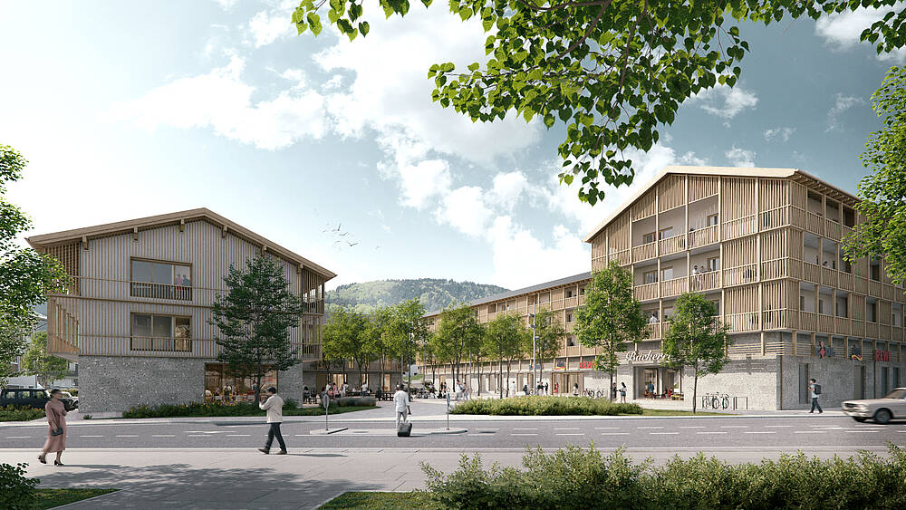 Illustration der Neuen Ortsmitte Bad Wiessee von Auer Weber Architekten.