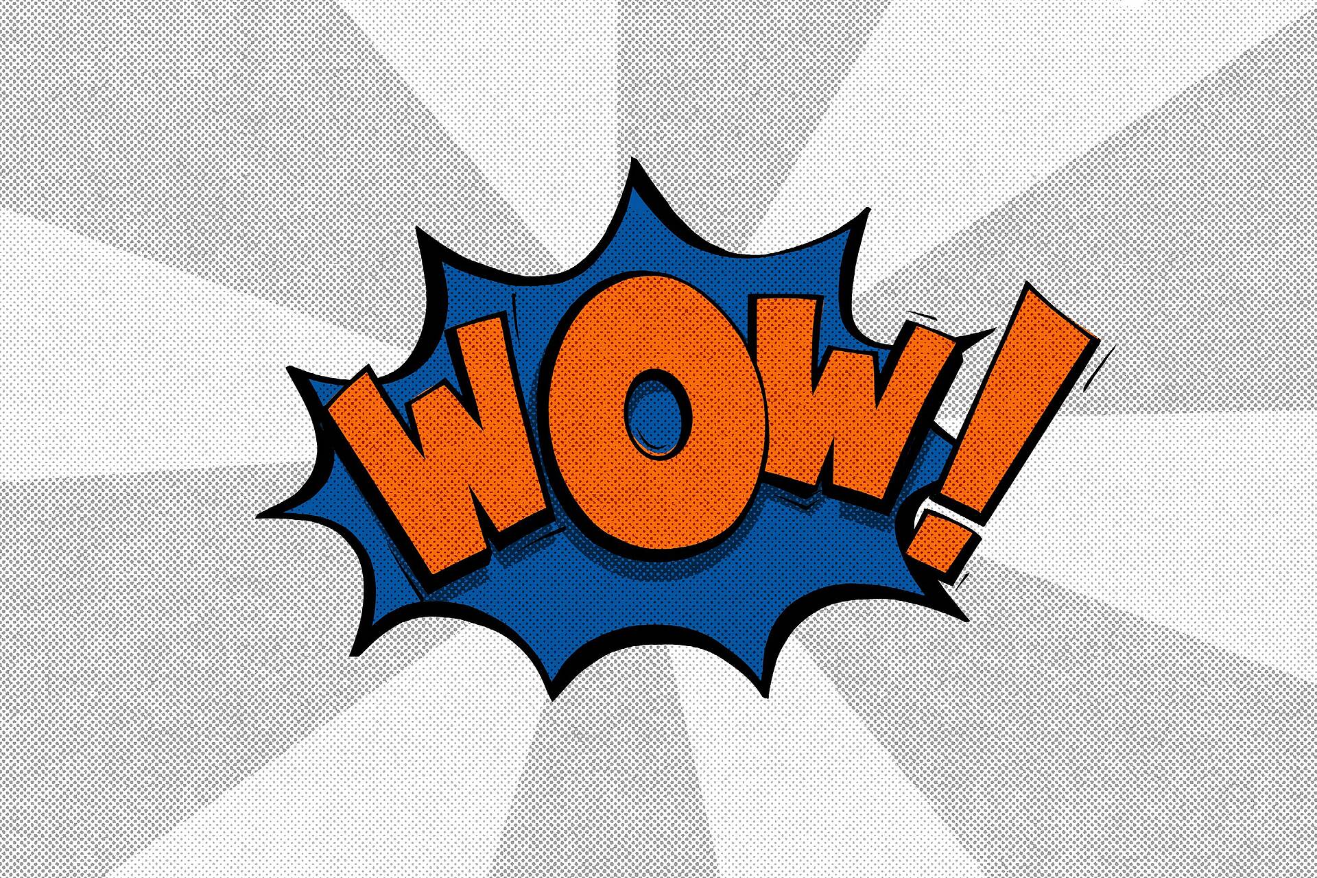Sprechblase mit dem Wort „Wow!“ im Comic-Stil.